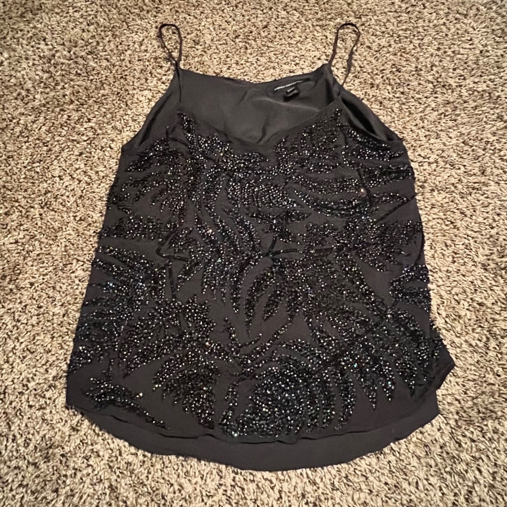 French Connection Womens Black‎ Sequin Leaf Camisole V-Neck Tank Top Size 12